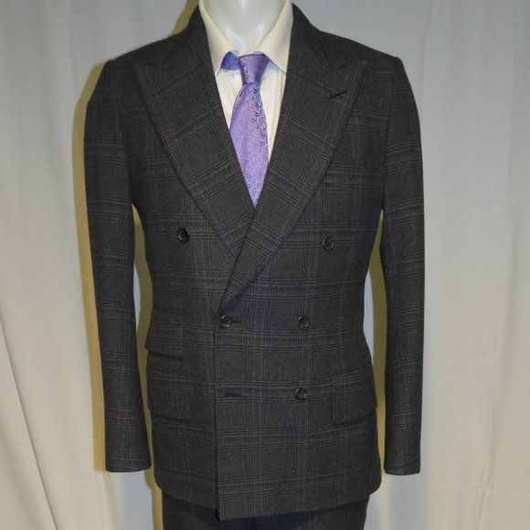 Tom Ford Base C Buckingham 100% Cashmere Gray Plaid 6x2 Double Breasted Suit 40R - Picture 4 of 16